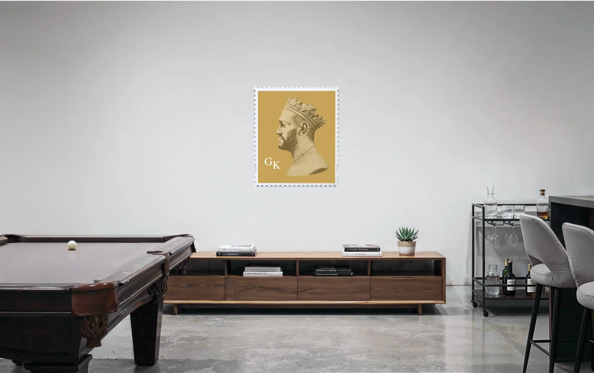 Tyson Fury The Gypsy King typography stamp portrait in a games room setting, limited edition sports art by True Royalty Sporting Royalty collection. #size_large