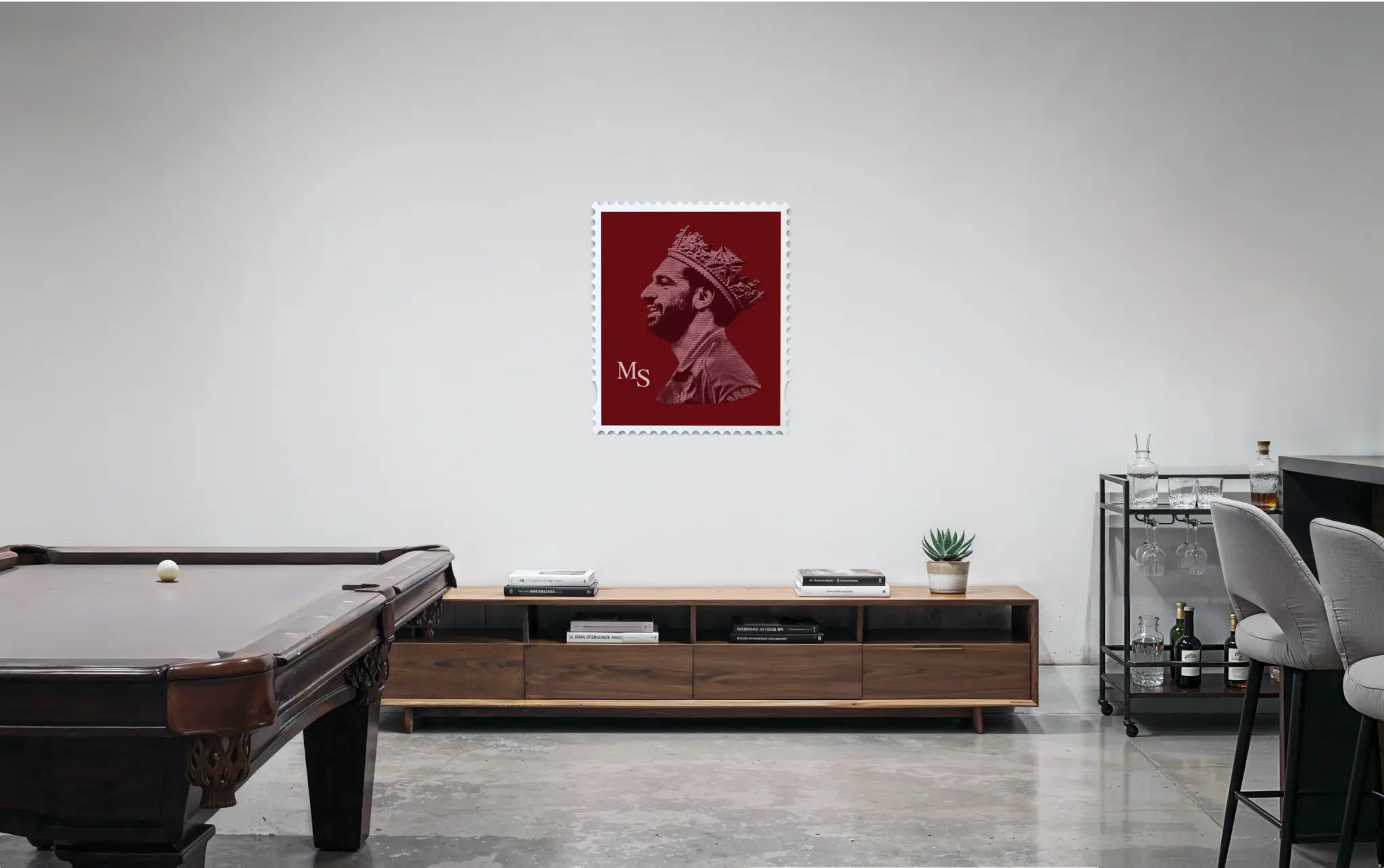 Mo Salah The Egyptian King typography stamp portrait in a games room setting, limited edition football art by True Royalty Sporting Royalty collection. #size_large